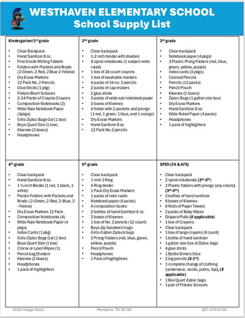 School Supply List
